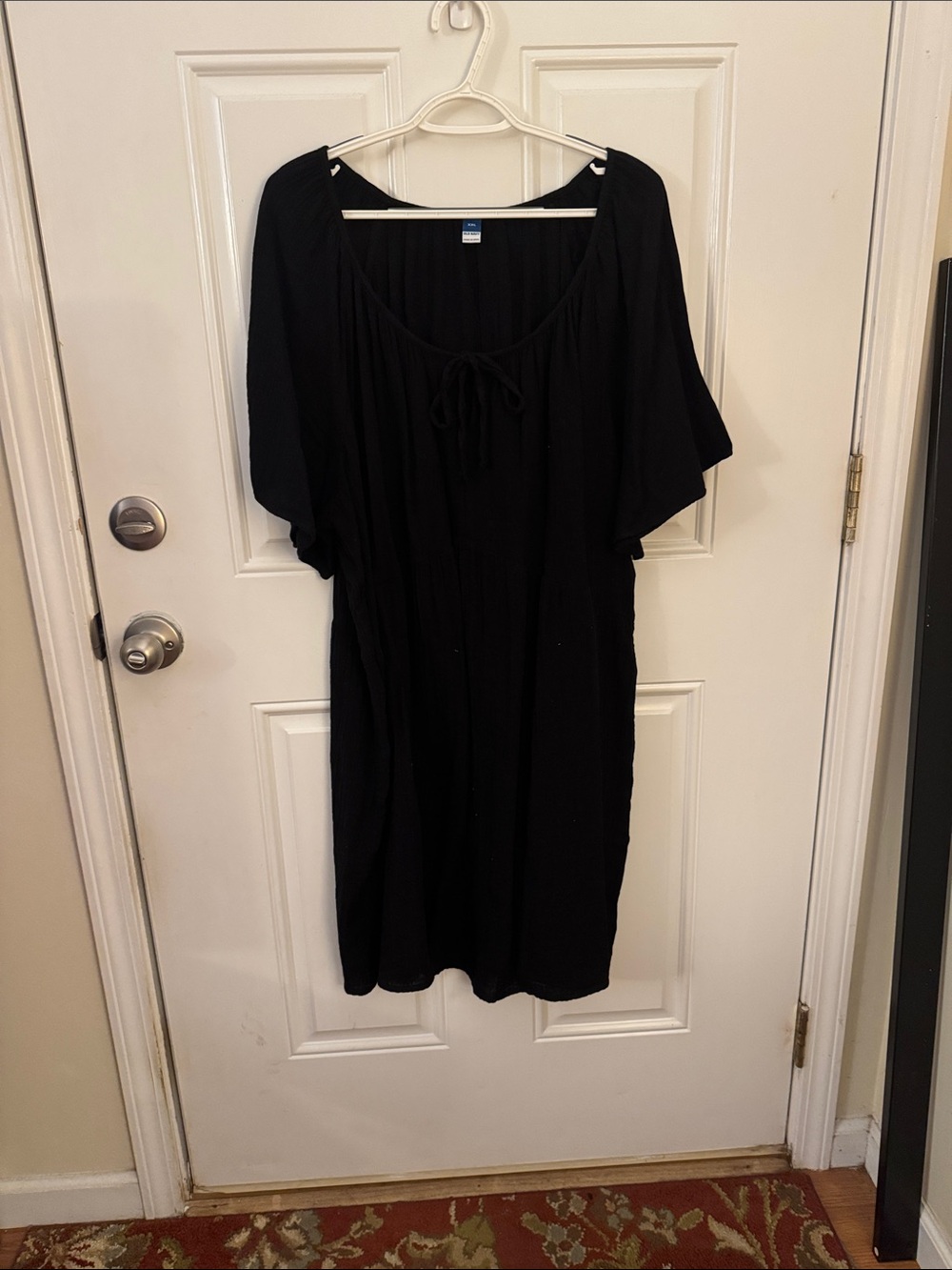 Old Navy Black Peasant-Style Tunic with Tie Neck